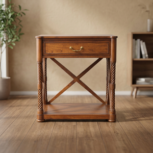Mesita de Noche de Madera Tradicional de Lujo con 1 Cajón y Base en Forma de X para Dormitorio y Almacenamiento de Muebles de Hotel - Product Image 4