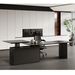 Modern Luxury Modular L-Shaped Executive Office <b>Desk</b> with Wood Top and Comfortable Chair - Product Image 1