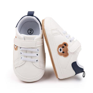 Chaussures Blanches pour Bébé 0-6-12 <span class=keywords><strong>Mois</strong></span> avec Fermeture à Glissière Design Ours Printemps Automne Loisirs Semelle en Caoutchouc Nouveau Style Loisirs - Product Image 3