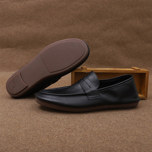 Mocassins pour hommes en cuir véritable à bout rond, respirants, chaussures décontractées de printemps - Product Image 1