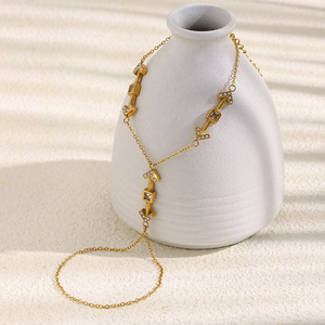Set di Anelli a Freccia in <span class=keywords><strong>Acciaio</strong></span> Inossidabile Placcato Oro 18K, <span class=keywords><strong>Bracciale</strong></span> a Catena per Nocche, Gioielli da Mano Creativi in Stile Ins per Donne, Regalo Boho - Product Image 4