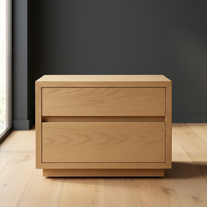 Table de chevet en chêne massif à 2 tiroirs avec base encastrée - Product Image 3