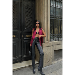 Chaleco de Gamuza con Flecos para Mujer, Color Borgoña, 100% Poliéster, Ropa Exterior - Product Image 3