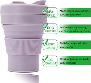 أكواب قهوة سيليكون قابلة للطي محمولة مع غطاء وقش - Product Image 2