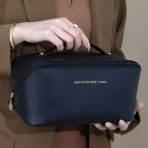 Vente en gros de pochette de maquillage carrée à fermeture éclair avec logo imprimé personnalisé de créateur toile rose ensemble de trousse de maquillage