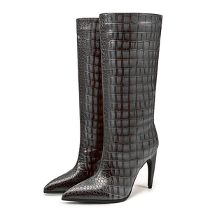 Women Pointed Toe on Animal Prints Knee High <b>Boots</b> Big Size 47 Wide Fit Hook Heels Shoes - Product Image 5