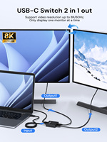 Dockteck Commutateur USB-C bidirectionnel 1.9FT 1 entrée/2 sorties ou 2 entrées/1 sortie 4K60Hz Vitesse de transfert 10Gbps 100W PD Matériau ABS Accessoires vidéo