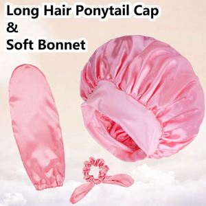 Grands bonnets de nuit longs doux doublés de satin pour tresses, bonnets larges, chouchous, foulards élastiques pour cheveux, cadeau promotionnel - Product Image 3