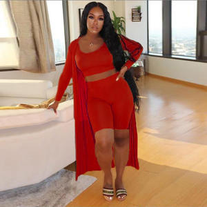 Venta al por mayor 2022 nuevo <span class=keywords><strong>Color</strong></span> sólido conjunto de tres piezas logotipo personalizado corto de 2 piezas conjunto Sexy Bodycon Plus tamaño de las mujeres - Product Image 3