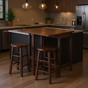 Table de bar Lynnwood en noyer avec plateau rabattable et 2 tabourets, design rectangulaire moderne et traditionnel, mobilier commercial - Product Image 2