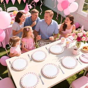 Assiettes en papier jetables rondes, fleuries, roses et blanches, pour décorations de fête d'anniversaire - Product Image 2