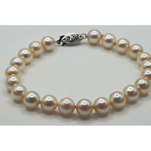 Bracciale di perle coltivate 7mm con chiusura in oro bianco 14k - Product Image 3
