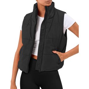 Chaleco acolchado para mujer, sin mangas, ropa de abrigo de invierno, cálido, ligero, con cuello alto, cortavientos, con bolsillos - Product Image 1