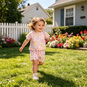 GSSO3270 RTS Ensemble de vêtements pour petites filles actives, imprimé fleurs et nœuds colorés, vente en gros, ensemble à manches courtes pour filles - Product Image 1
