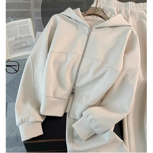 Women's Casual Tracksuit Set Loose Korean Style Jacket Wide Leg <b>Pants</b> Two Piece Solid Color Fleece <b>Lined</b> Plus Size Autumn Winter - Product Image 3