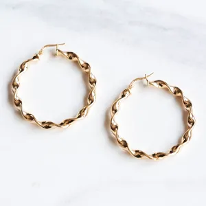 18K Gold Plated Stainless Steel Hypoallergenic Braided Hoops, Large Twisted Hoop Earrings Fashion Jewellery Earring
