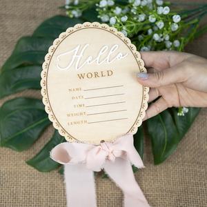 5,9 Zoll Holzschild „Hallo Welt“ zur Begrüßung von Neugeborenen, Geburtsschild mit Babynamen als Foto-Requisite, für Babyparty, Krankenhaus und Kinderzimmerdekoration - Product Image 5