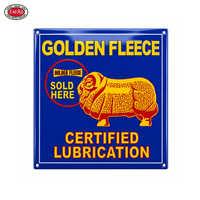 Plaque en porcelaine émaillée carrée certifiée Golden Fleece Ram, version 2, style vintage vieilli, pour décoration de garage