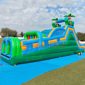 Tropical theme mega bouncing castle commercial bounce <b>house</b> combo <b>inflatable</b> outdoor obstacle course - Product Image 2