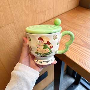 High-value 300ml Retro <b>Ceramic</b> Mug with Lid and Spoon Niche Goblet Design Coffee <b>Cup</b> for Household Use - Product Image 3