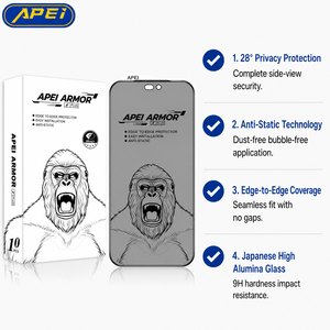 Protector de Pantalla de Privacidad APEI ARMOR PLUS de 28 Grados para iPhone 15/16/17/18 Pro Max Air, Antiestático, Dureza 9H, Película de Vidrio Templado - Product Image 3