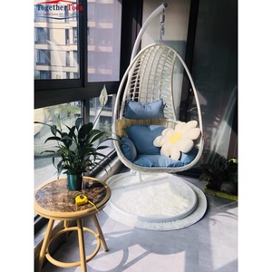 <b>Outdoor</b> Hanging <b>Egg</b> <b>Chair</b> with Plastic Cushion Iron Art Frame Black Woven Swing <b>Chair</b> for Patio Lounge Relaxation - Product Image 5