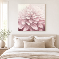 Peintures et arts muraux en gros, grand format, faits à la main, sur toile carrée, motif floral pivoine, rose texturé, encadrés et prêts à accrocher, pour chambre à coucher