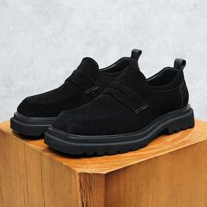 2025 Anti-slip Cowhide <b>Round</b>-<b>Toe</b> Thick-Soled High-<b>Heeled</b> Men's Casual Shoes, Men's Business Style Formal Shoes - Product Image 4