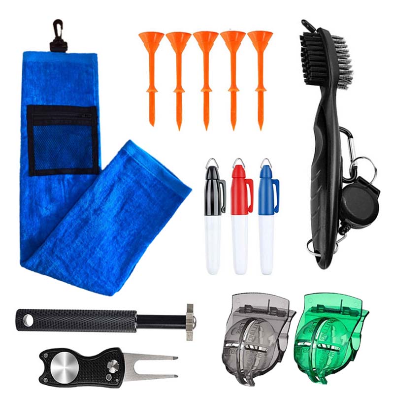 Golf club cleaning kit tool with sports towel+ cleaning brush+golf scriber+golf ball liner,total 14pcs accessories