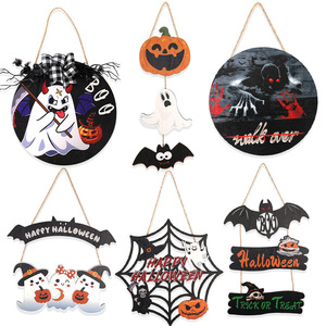 Panneau de porte en bois rond fait main pour Halloween, décoration intérieure et extérieure, accessoires de fête, décoration artisanale sérigraphiée - Product Image 1