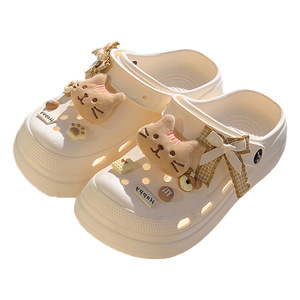 Cute Cat Pattern Girls Clogs Black White Coffee Extra Thick 3cm Sole Cushioned PVC Upper Baotou <b>Toe</b> Covering Shoes - Product Image 5