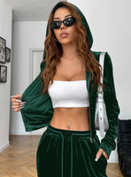 Sweat à capuche et pantalon de survêtement en velours avec lettre en cristal vert émeraude Ensemble de sweat à capuche et pantalon de survêtement pour femmes Ensemble deux pièces