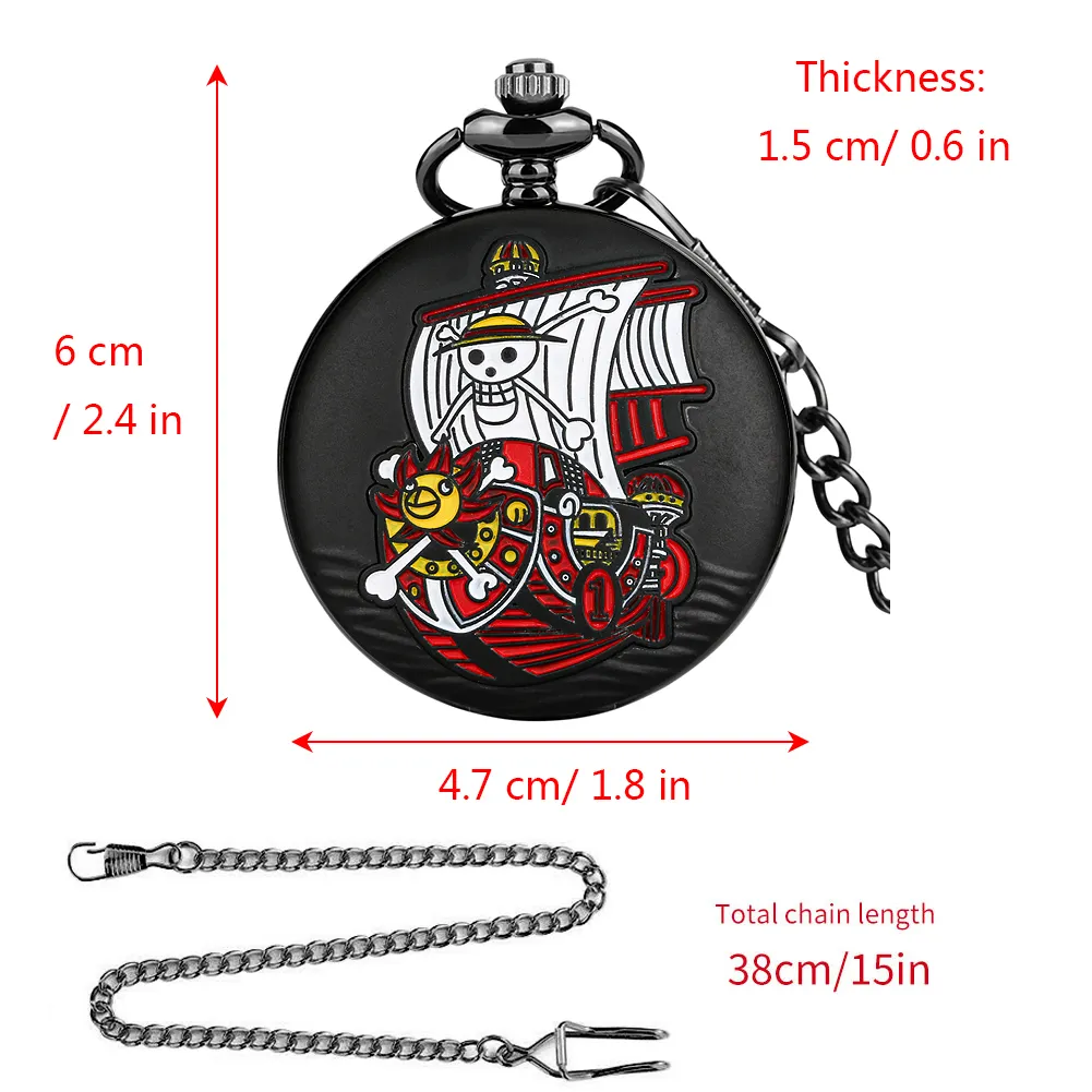 Retro Skull Pirate Japan Cartoon Anime Clock Necklace Pendant One Piece Luffy Quartz Pocket Watch with Chain