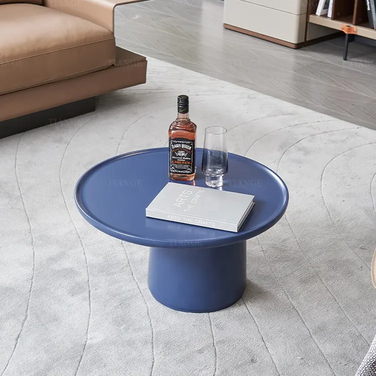 Desain unik meja kopi bulat kayu biru furnitur ruang tamu