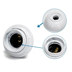 Portalámparas E27 de baquelita con terminal autoblocante, media rosca, color blanco, ideal para instalaciones eléctricas y - Product Image 2