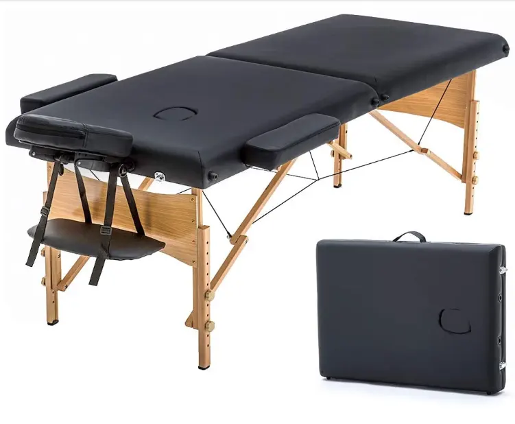 Mobiliário de salão de beleza personalizado, cama dobrável de madeira preta spa cama massagem mesa de massagem para massageador