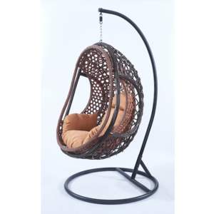 Ventas calientes Popular <span class=keywords><strong>Ratan</strong></span> Cojín de ratán colgante Columpios de playa Luna pequeña amarilla Silla de huevo Columpio de dos asientos Premium - Product Image 3