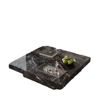 Table basse de salon moderne minimaliste de luxe léger avec plateau en dalle de pierre carrée et structure métallique pour la maison, le bureau ou l'hôtel