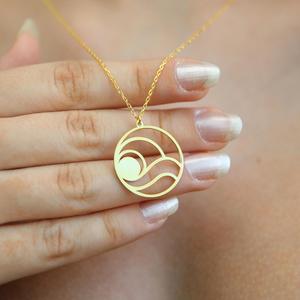 <span class=keywords><strong>Collana</strong></span> Sole Placcata <span class=keywords><strong>Oro</strong></span>, Gioielli con Ciondolo a Onda, Collane per Donne, Charm in Acciaio Inossidabile - Product Image 1