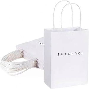 ถุงกระดาษคราฟท์รีไซเคิลสีขาวน้ำตาลพิมพ์ลายขอบคุณแบบออฟเซ็ตตามสั่ง พร้อมหูหิ้ว ขายส่ง มีตัวเลือกพิมพ์โลโก้ตามสั่ง - Product Image 2