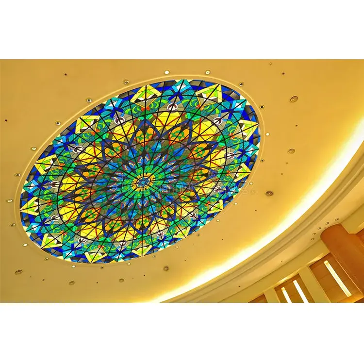 Handmade khảm nghệ thuật kính màu hình bầu dục Dome cho trần trang trí nội thất bespoke Tiffany chì kính màu Dome Skylight mái