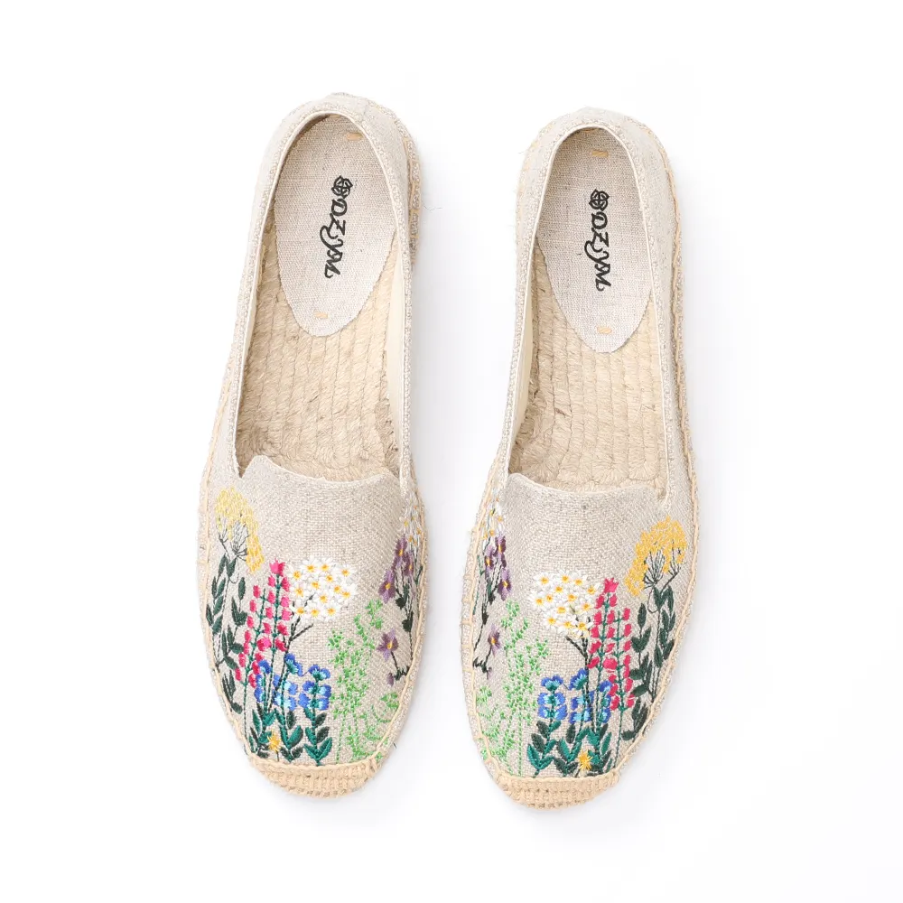 Ladies Summer Comfort Flat Sandals Slip On Comfort Canvas Shoes Hand Embroidered Espadrilles women Casual Shoes