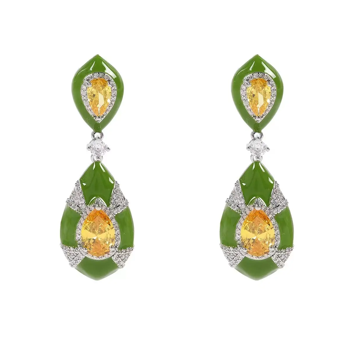 Luxurious Waterdrop Art Design Elegant Earrings Wholesale Jewelry Women Irregular Minimalist Enamel Crystal Earrings