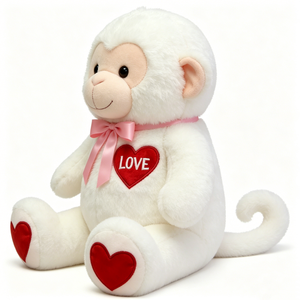 Peluche de mono blanco personalizado, peluche de mono de San Valentín, juguete de mono con corazón de amor, mono con lazo rosa - Product Image 1