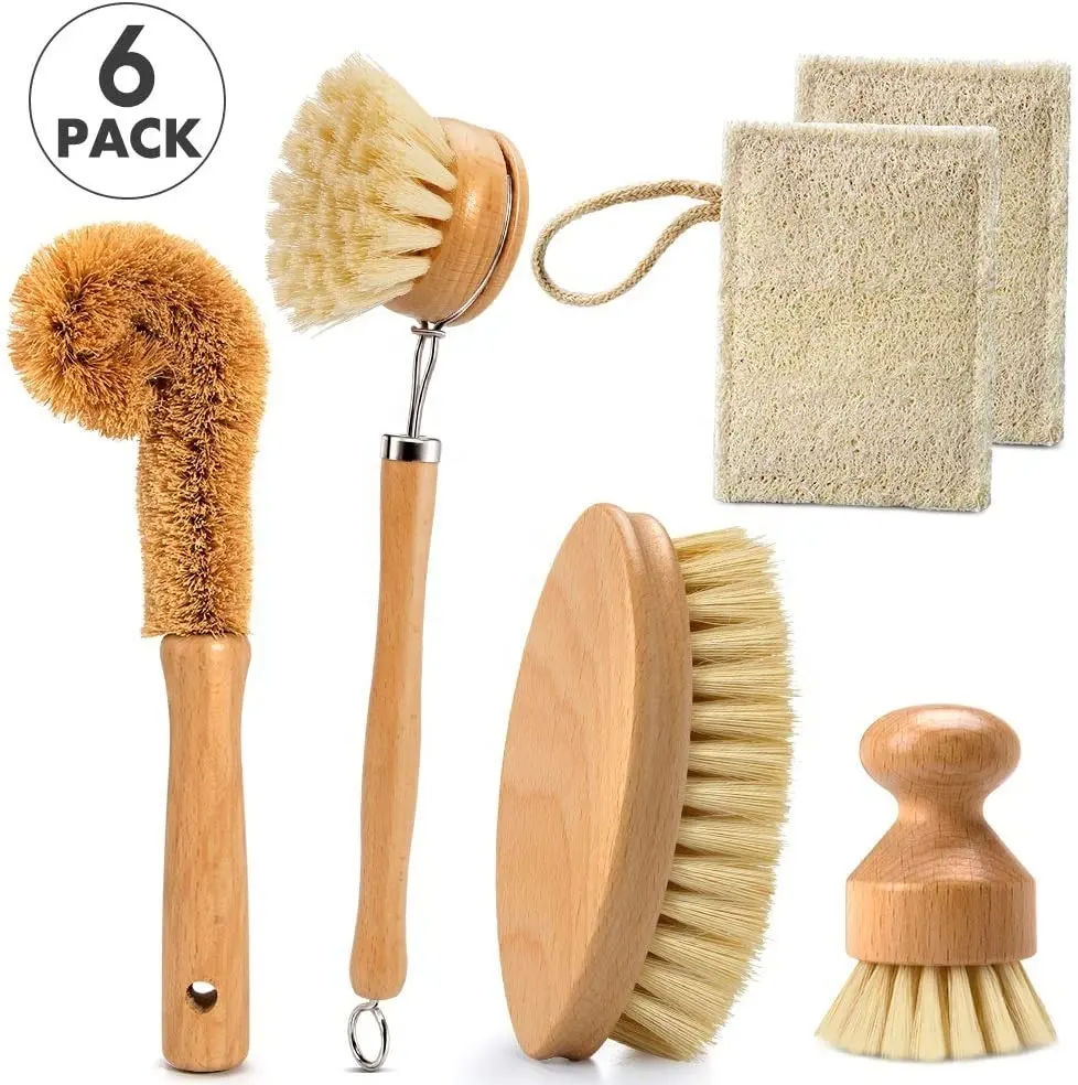 Kitchen Cleaning Brush Set Of 4 Pieces With Bamboo Handle For Tableware Bottles And Vegetable Pot Cleaning