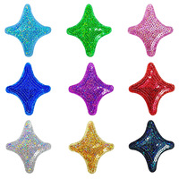 Patchs étoiles à quatre branches en sequins thermocollants 2 pouces, petits patchs étoiles brillants DIY pour femmes, filles, sacs à dos, chaussettes, chaussures