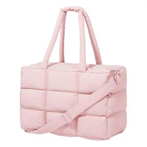 <b>Pillow</b> Printed Side Quilted Fabric Shoulder Nylon <b>Large</b> Custom Puff Puffy Quilts Puffer Tote Bag for Women - Product Image 2