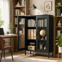 Meuble de rangement moderne en métal noir avec porte en treillis et 2 étagères pour salon, buffet d'appoint, meuble de rangement, vente en gros