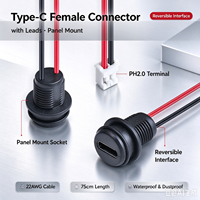 Connecteur rond étanche Type-C LN-007 avec câble pigtail, fixation filetée, capuchon anti-poussière, câble 22AWG pour charge électrique