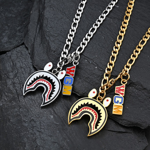 Unique street style shark necklace, unisex design, exaggerated hip-hop sweater <b>chain</b> pendant. - Product Image 1